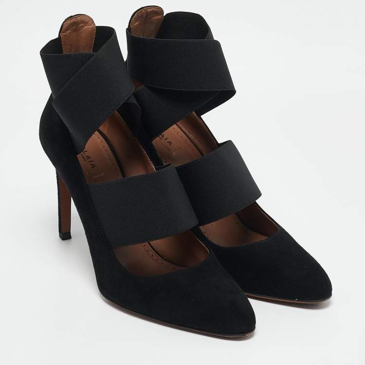 Pre Owned Alaia Black Suede and Elastic Cross Strap Pumps Size 38