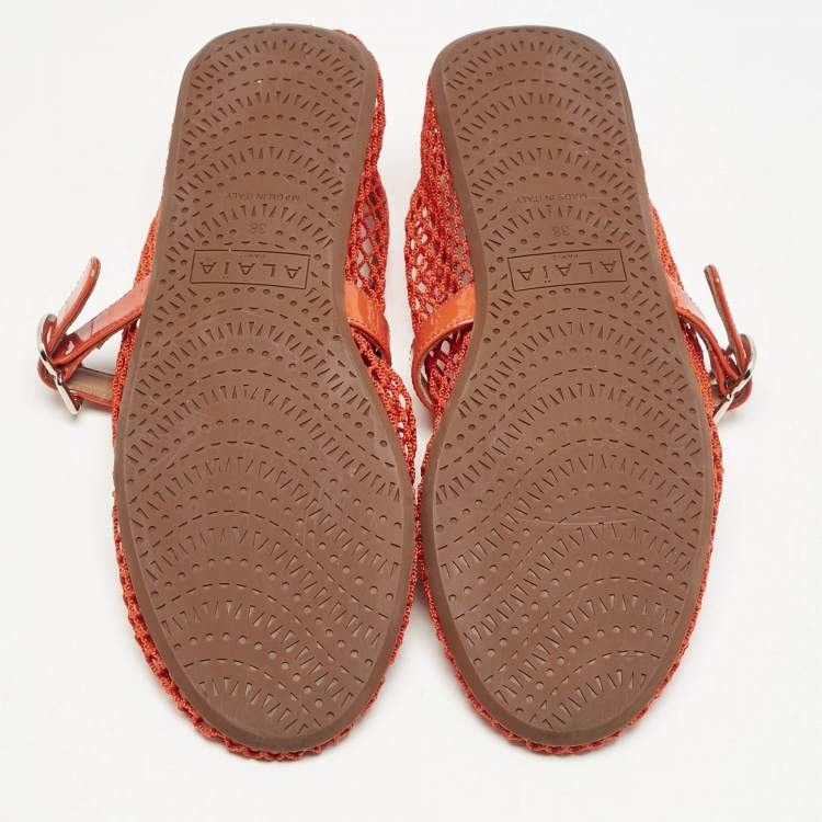 Pre Owned Alaia Red Mesh and Patent Leather Fishnet Ballet Flats Size 38