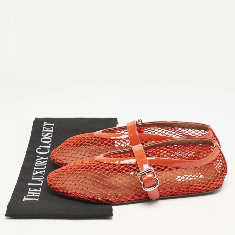 Pre Owned Alaia Red Mesh and Patent Leather Fishnet Ballet Flats Size 38