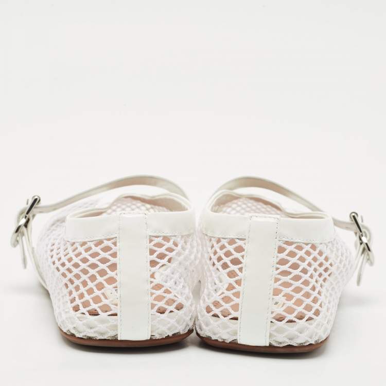 Pre Owned Alaia White Fishnet and Patent Leather Ballet Flats Size 37