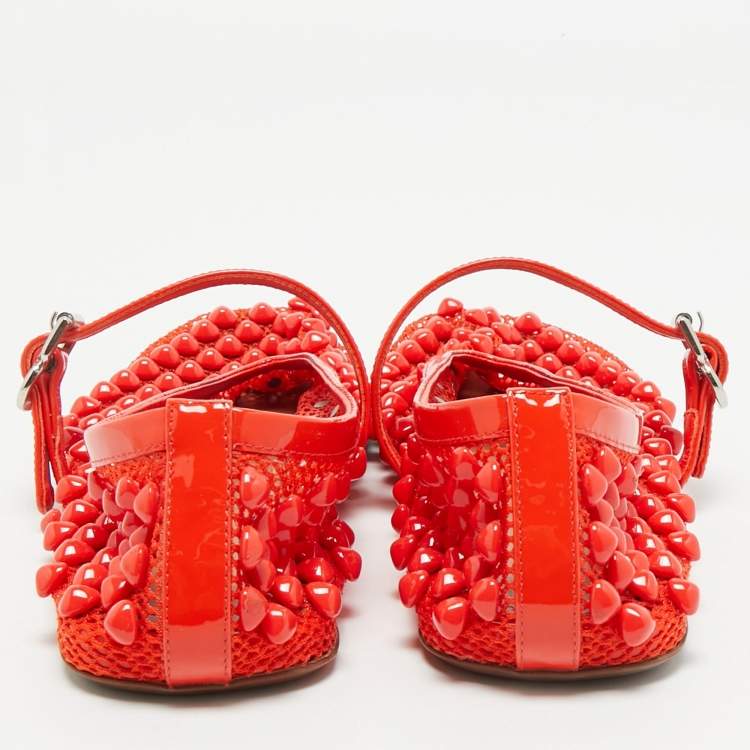 Pre Owned Alaia Orange Fishnet and Patent Leather Ballet Flats Size 37.5