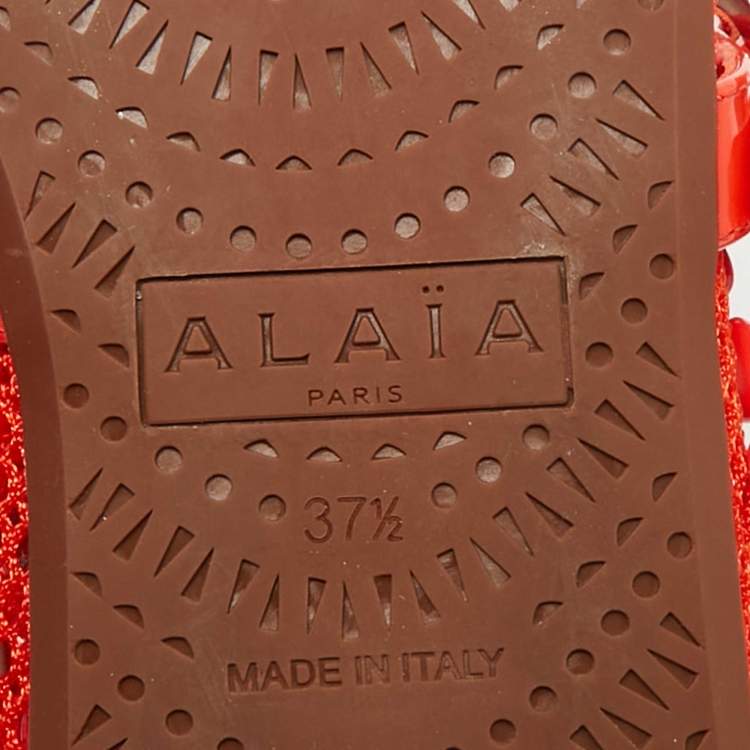 Pre Owned Alaia Orange Fishnet and Patent Leather Ballet Flats Size 37.5