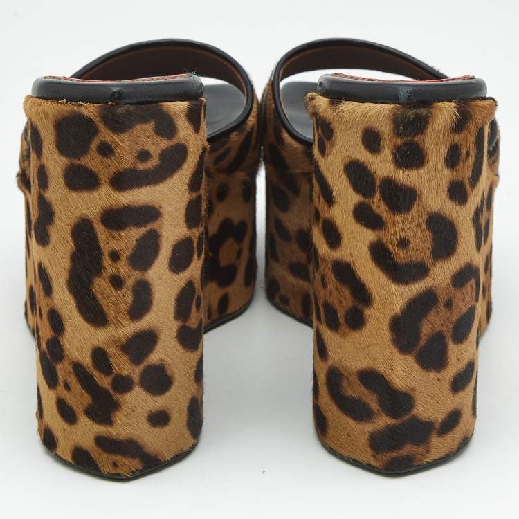 Pre Owned Alaia Brown Calf Hair Wedge Slide Sandals Size 39
