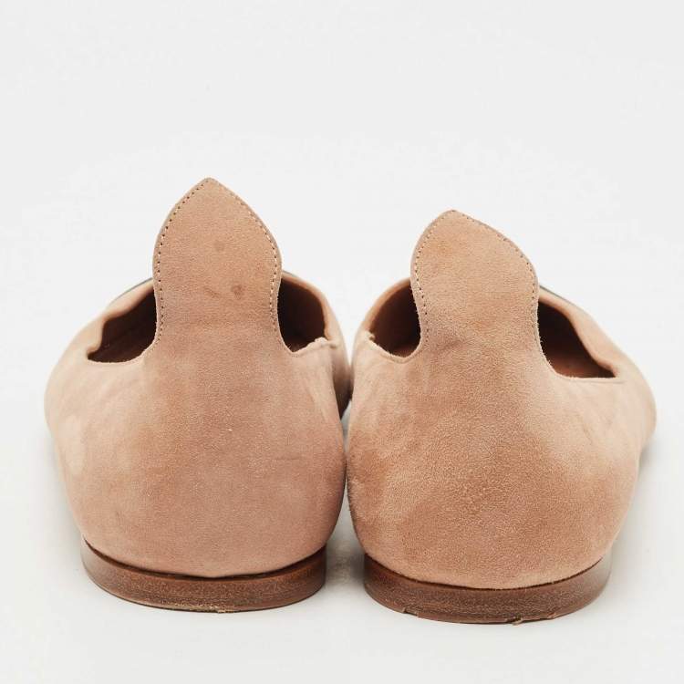 Pre Owned Alaia Beige/Black Patent Leather and Suede Ballet Flats Size 38