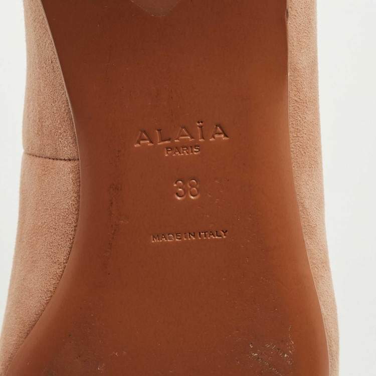 Pre Owned Alaia Beige/Black Patent Leather and Suede Ballet Flats Size 38