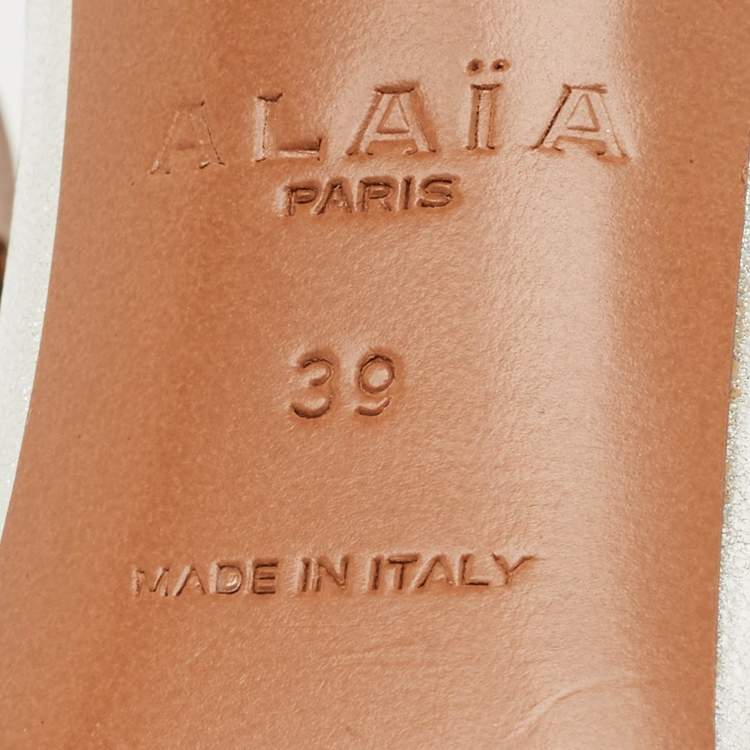 Pre Owned Alaia Silver Leather Bombe Strappy Sandals Size 39