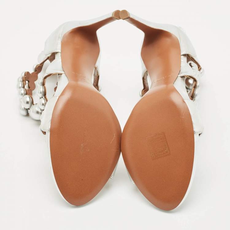 Pre Owned Alaia Silver Leather Bombe Strappy Sandals Size 39