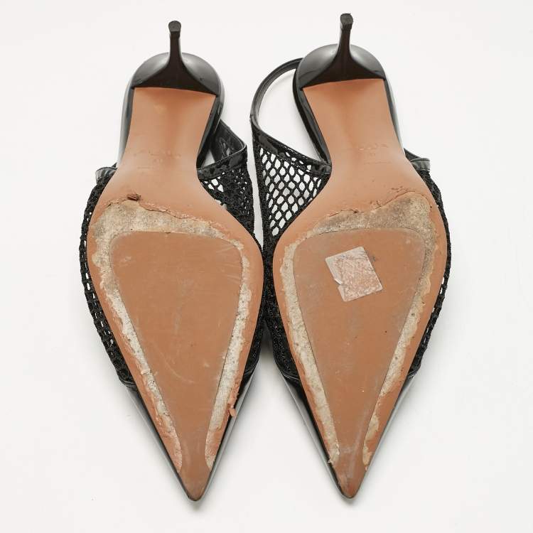 Pre Owned Alaia Black Patent Leather and Mesh Le Coeur Slingback Pointed Toe Pumps Size 41
