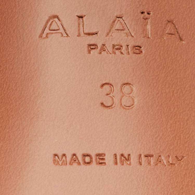 Pre Owned Alaia Beige Patent Leather and PVC Le Coeur Mules Size 38