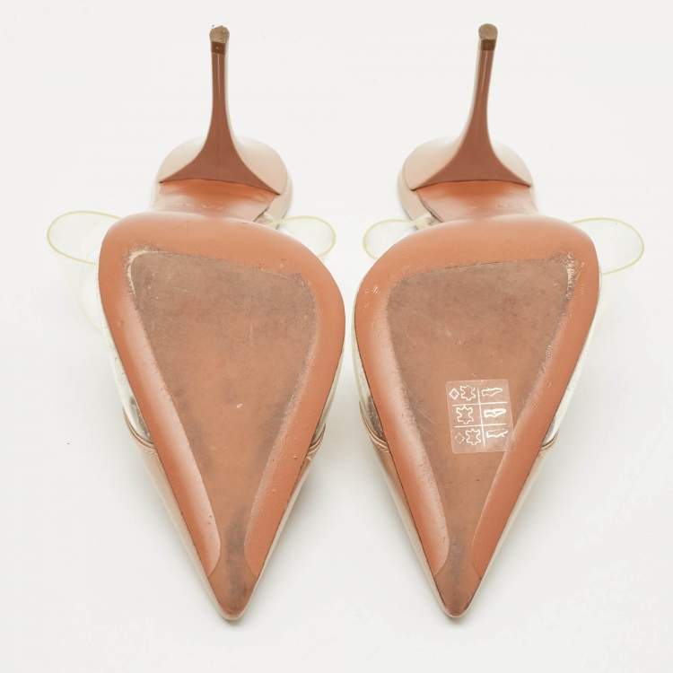 Pre Owned Alaia Beige Patent Leather and PVC Le Coeur Mules Size 38