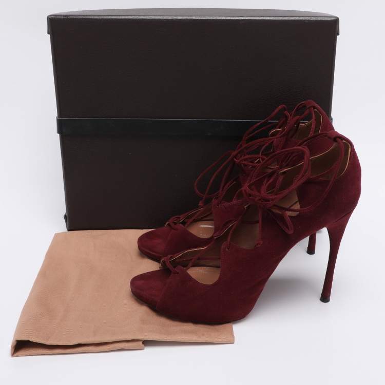 Pre Owned Alaia Burgundy Suede Lace Up Open Pumps Size 41