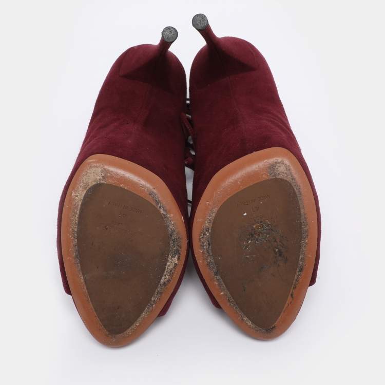 Pre Owned Alaia Burgundy Suede Lace Up Open Pumps Size 41