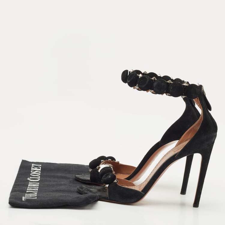 Pre Owned Alaia Black Suede Bombe Ankle Strap Sandals Size 39