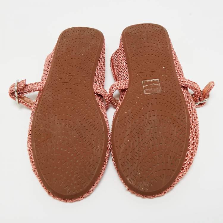 Pre Owned Alaia Orange Mesh Ballet Flats Size 38