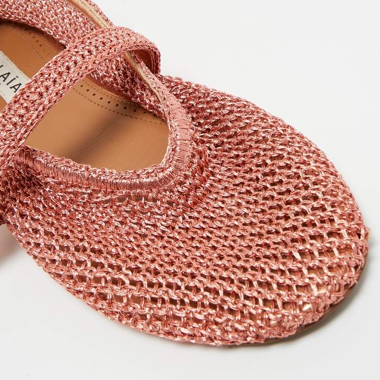 Pre Owned Alaia Orange Mesh Ballet Flats Size 38