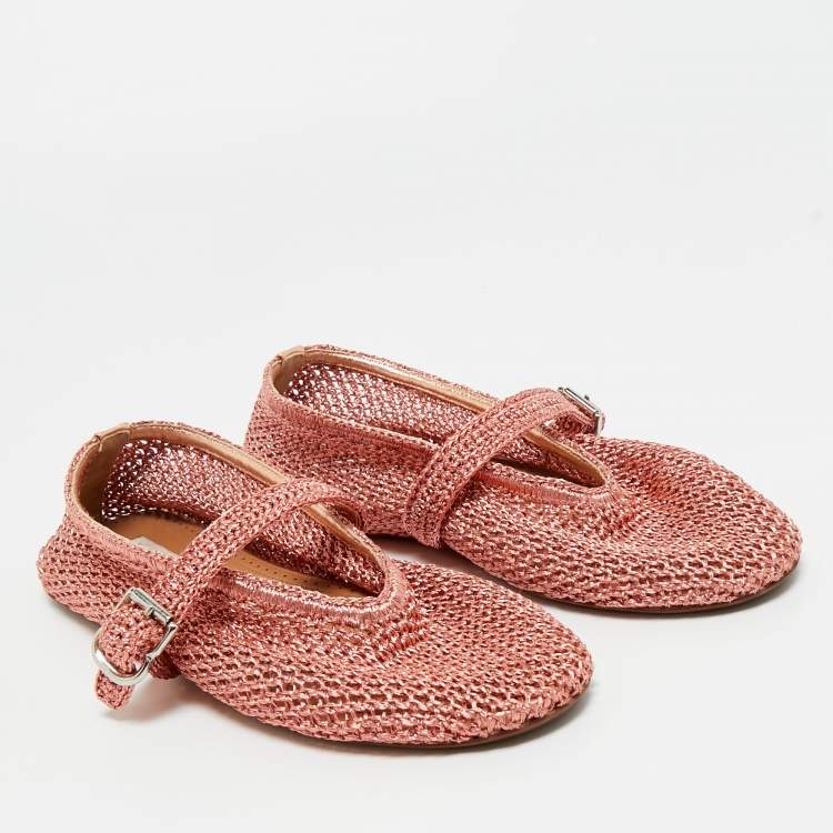 Pre Owned Alaia Orange Mesh Ballet Flats Size 38