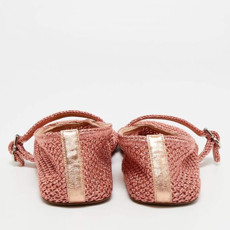 Pre Owned Alaia Orange Mesh Ballet Flats Size 38