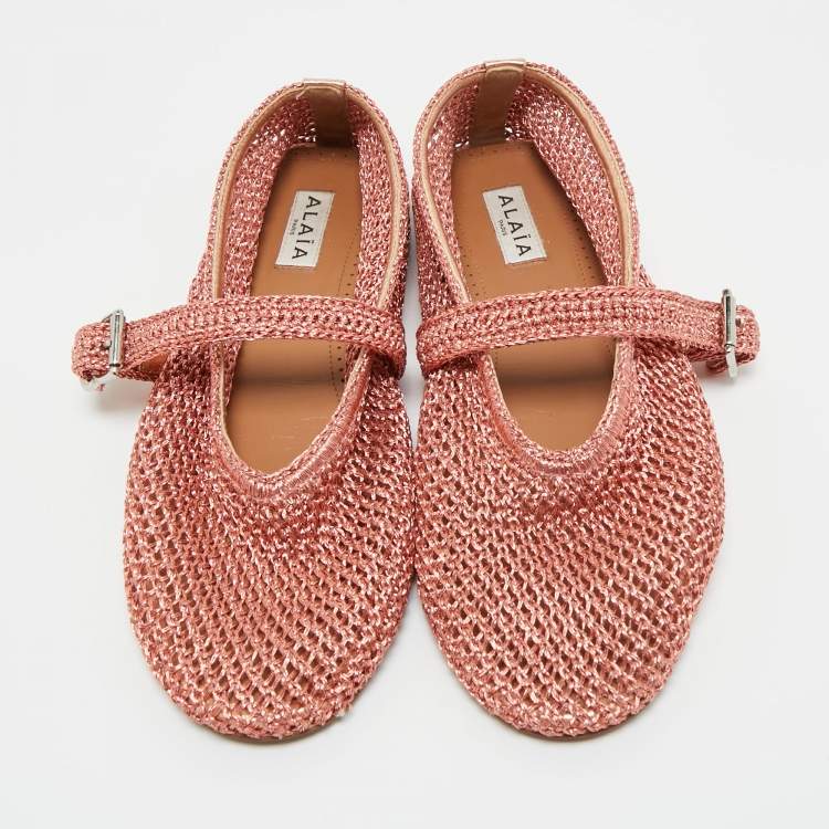 Pre Owned Alaia Orange Mesh Ballet Flats Size 38