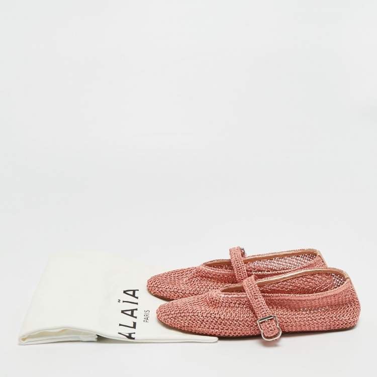 Pre Owned Alaia Orange Mesh Ballet Flats Size 38
