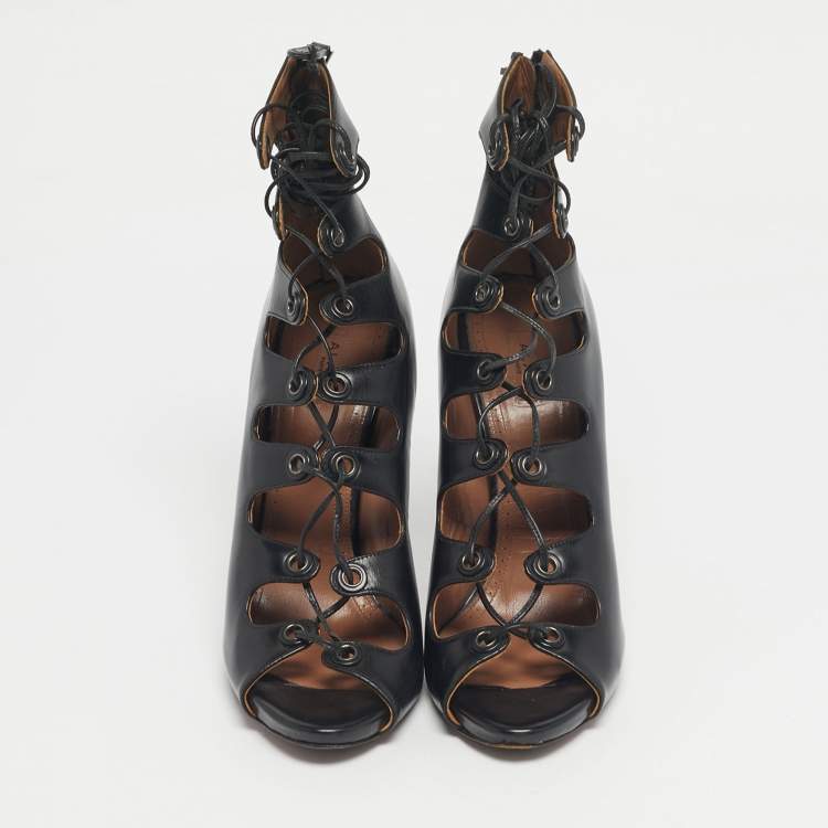Pre Owned Alaia Black Leather Platform  Gladiator Sandals Size 39