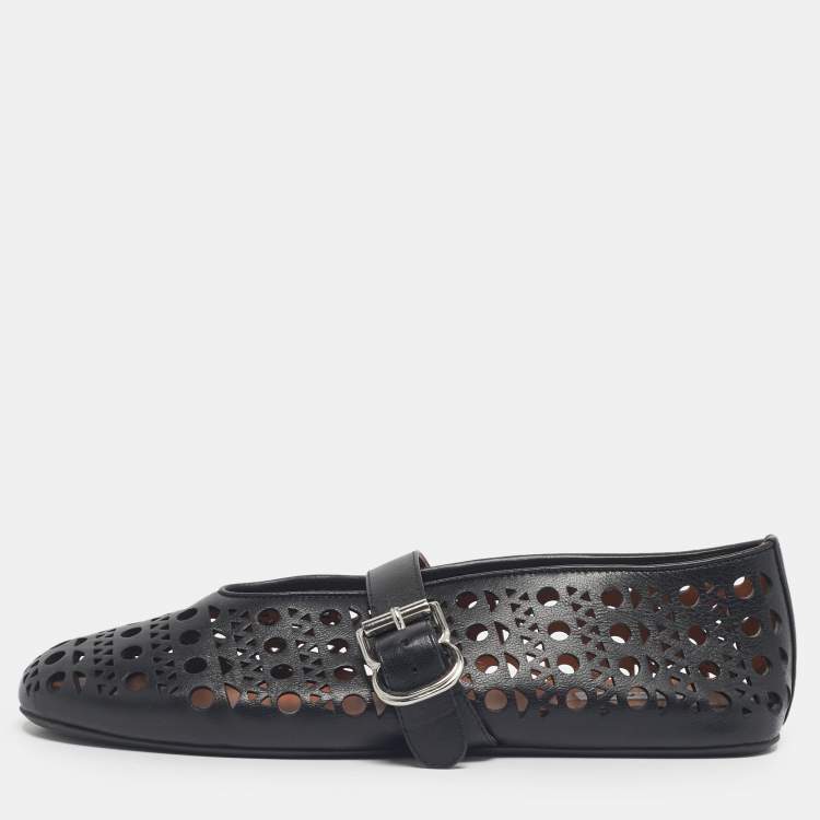 Pre Owned Alaia Black Leather Mary Jane Ballet Flats Size 40