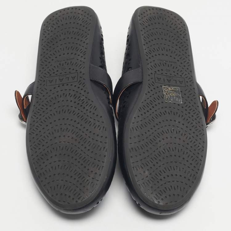 Pre Owned Alaia Black Leather Mary Jane Ballet Flats Size 40