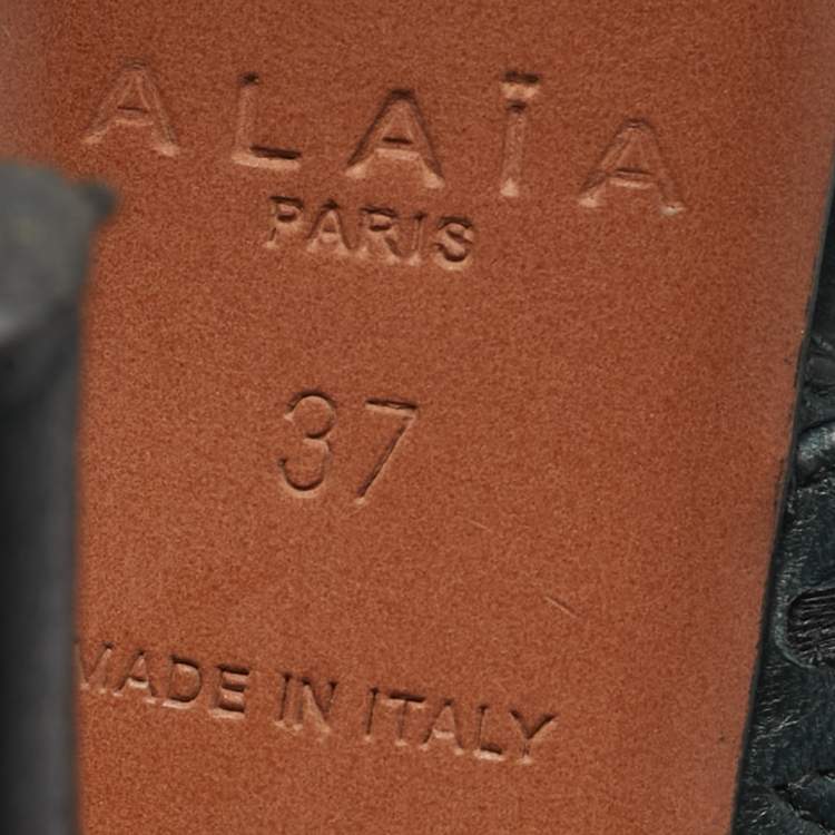 Pre Owned Alaia Black/Dark Green Leather Ankle Strap Sandals Size 37