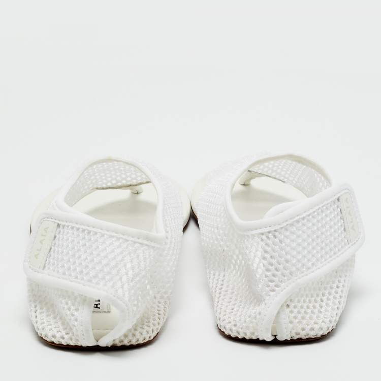 Pre Owned Alaia White Leather and Mesh Thong Flats Size 38