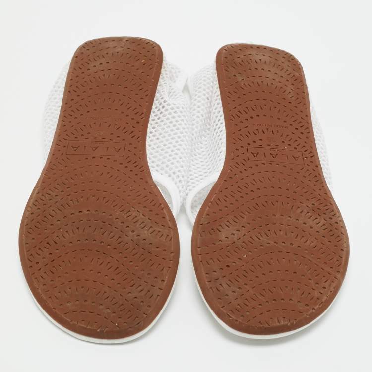 Pre Owned Alaia White Leather and Mesh Thong Flats Size 38