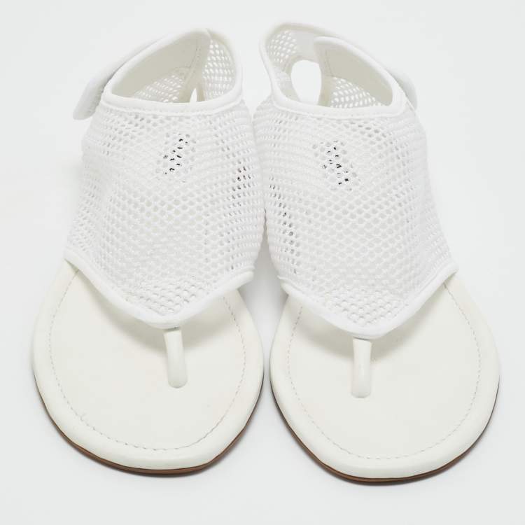 Pre Owned Alaia White Leather and Mesh Thong Flats Size 38