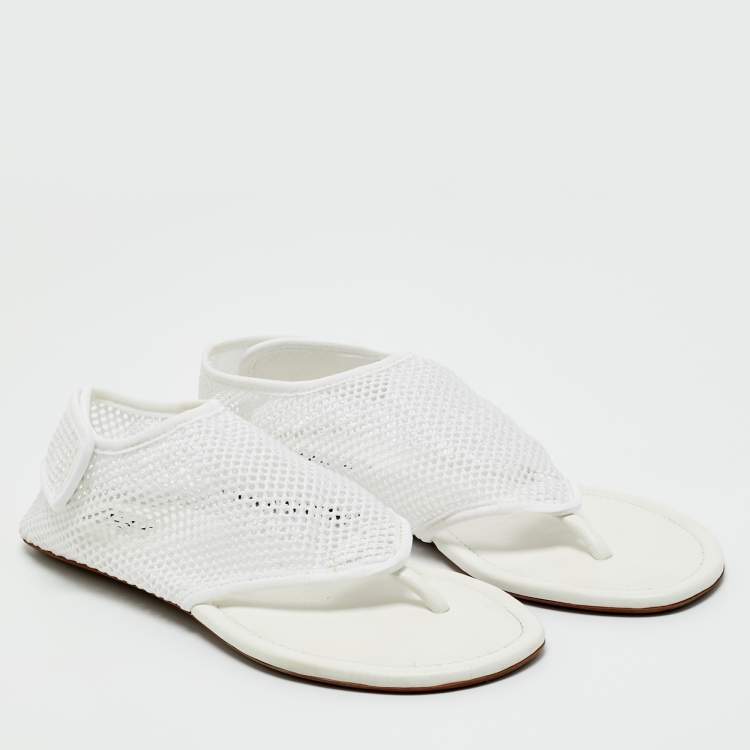Pre Owned Alaia White Leather and Mesh Thong Flats Size 38
