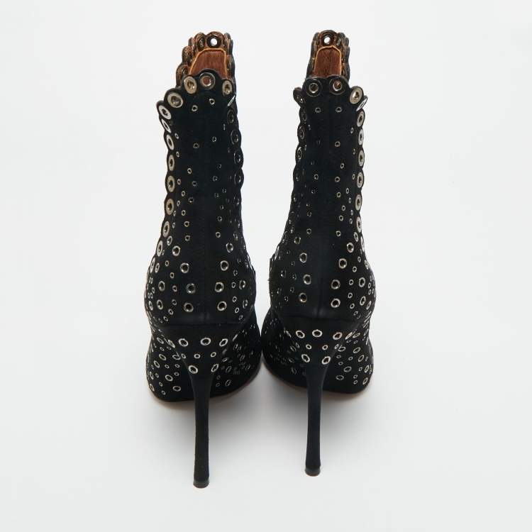 Pre Owned Alaia Black Suede Gomet Embellished Ankle Boots Size 39