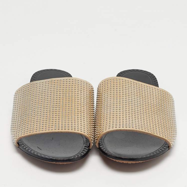Pre Owned Alaia Gold Leather Flat Slide Size 37