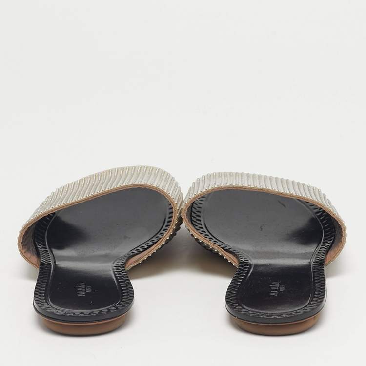 Pre Owned Alaia Gold Leather Flat Slide Size 37