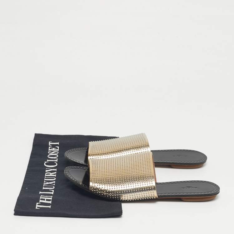 Pre Owned Alaia Gold Leather Flat Slide Size 37