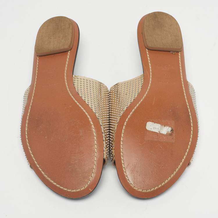 Pre Owned Alaia Gold Leather Flat Slide Size 37