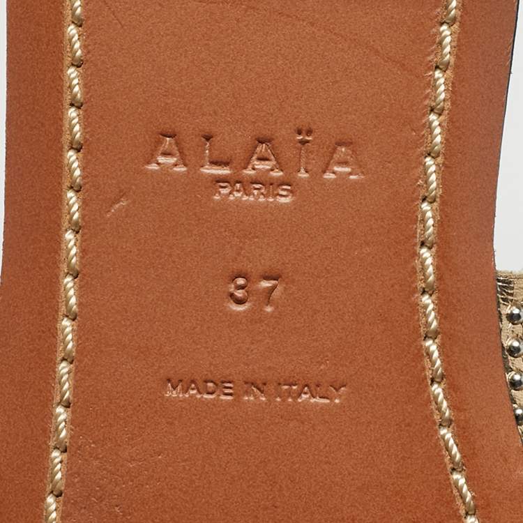 Pre Owned Alaia Gold Leather Flat Slide Size 37