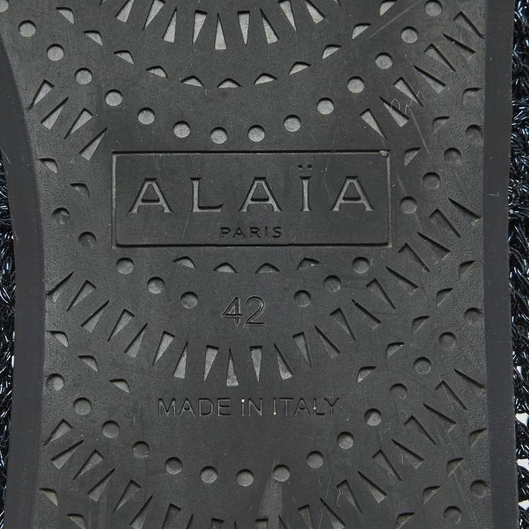 Pre Owned Alaia Black/Navy Blue Mesh and Leather Mary Jane Ballet Flats Size 42