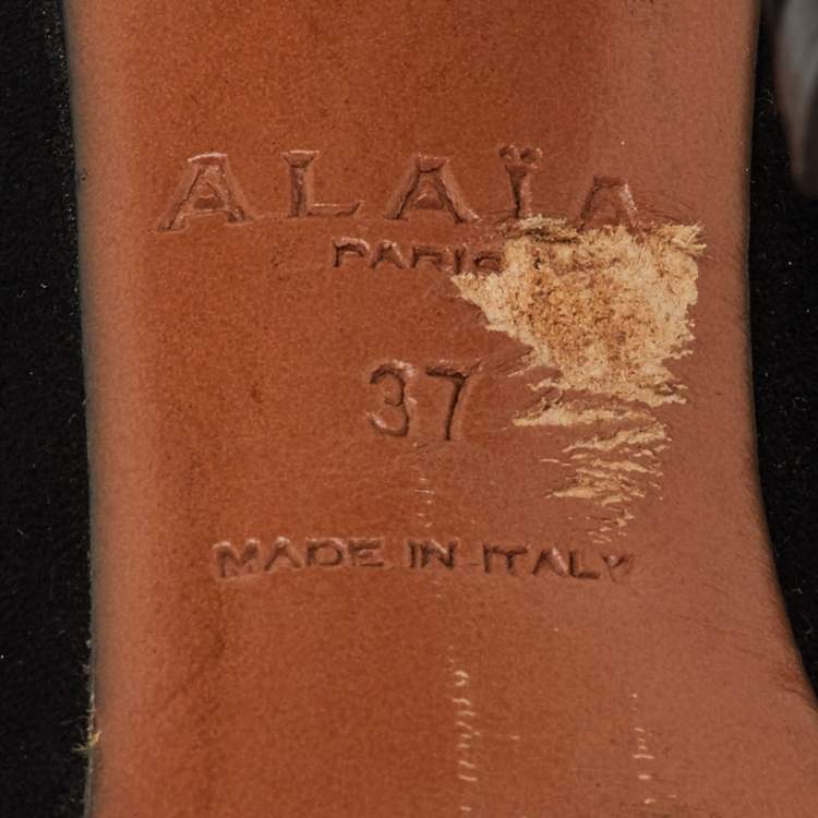 مملوكة مسبقًا Alaia Black Suede Ankle Cuff Side Lace Up Boots Size 37