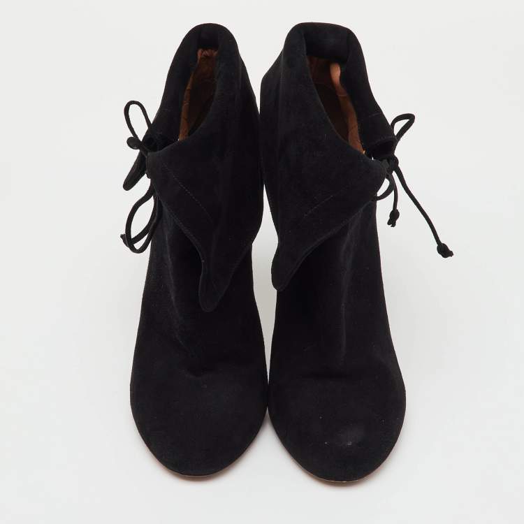 مملوكة مسبقًا Alaia Black Suede Ankle Cuff Side Lace Up Boots Size 37