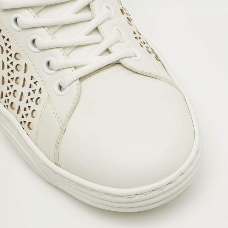 Pre Owned Alaia White Leather Vienne Laser Cut Out Low Top Sneakers Size 37