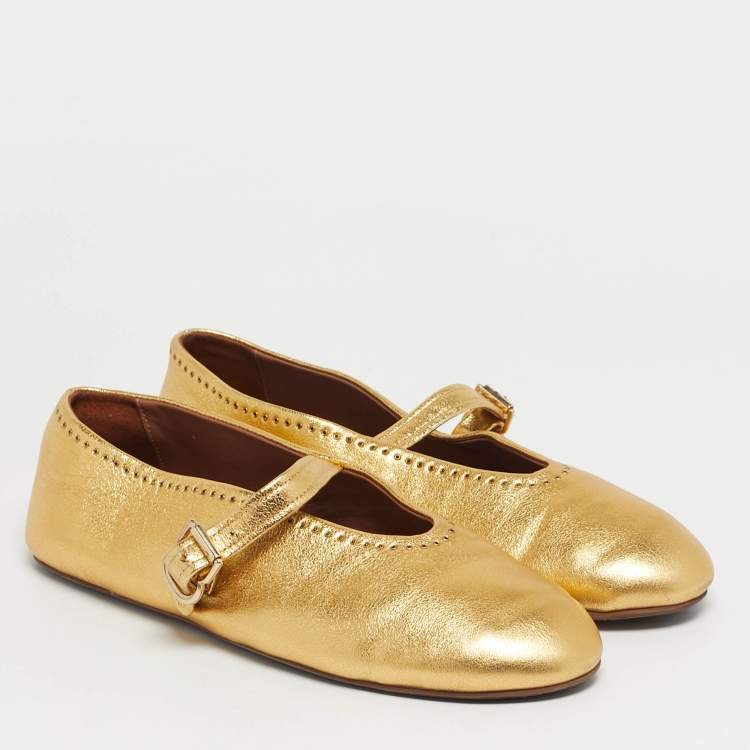 Pre Owned Alaia Gold Leather Mary Jane Ballet Flats Size 39
