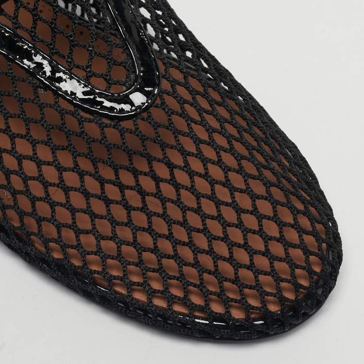 Pre Owned Alaia Black Net and Patent Leather Ankle Length Boots Size 39