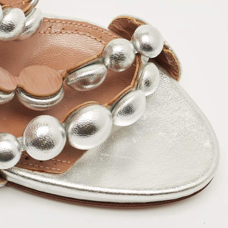 Pre Owned Alaia Silver Leather Bombe Stappy Sandals Size 39.5