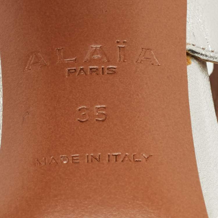 Pre Owned Alaia Silver Leather Bombe Stappy Sandals Size 39.5