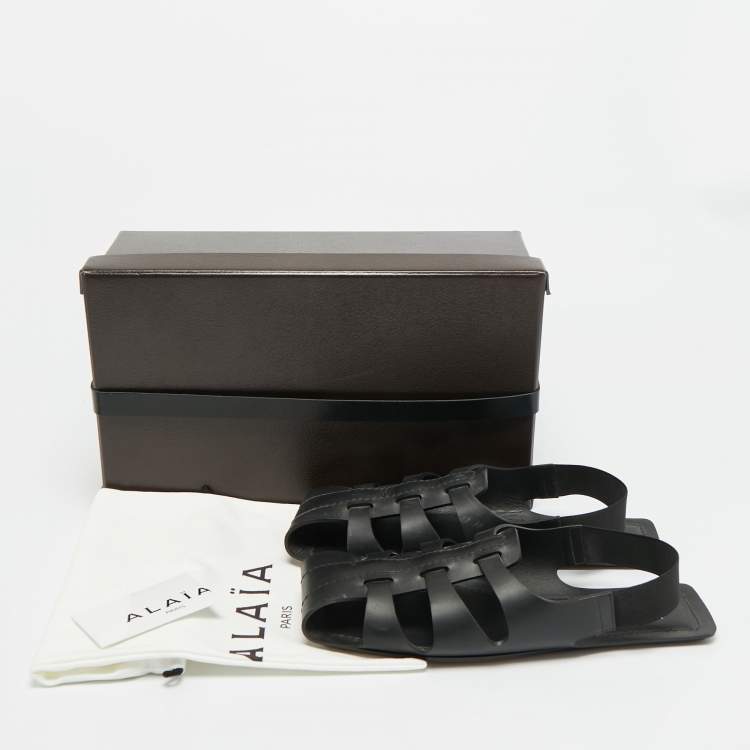 Pre Owned Alaia Caged Size 41 Black Leather Flat Sandals