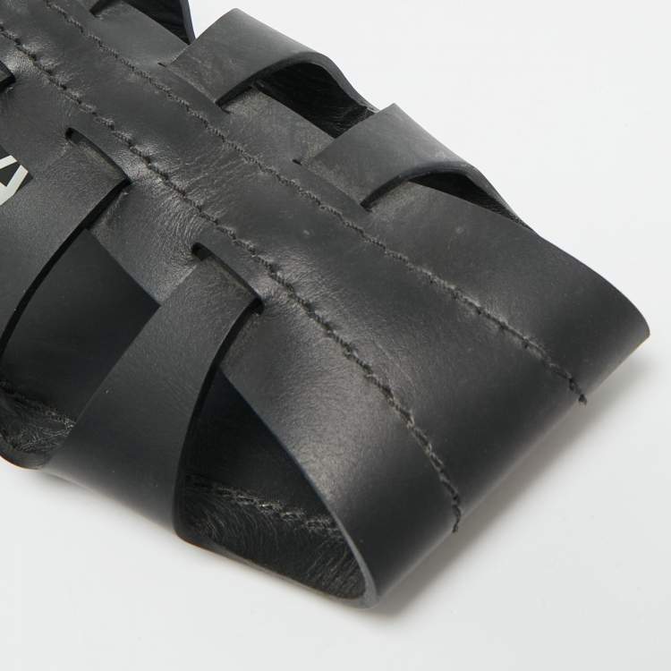 Pre Owned Alaia Caged Size 41 Black Leather Flat Sandals