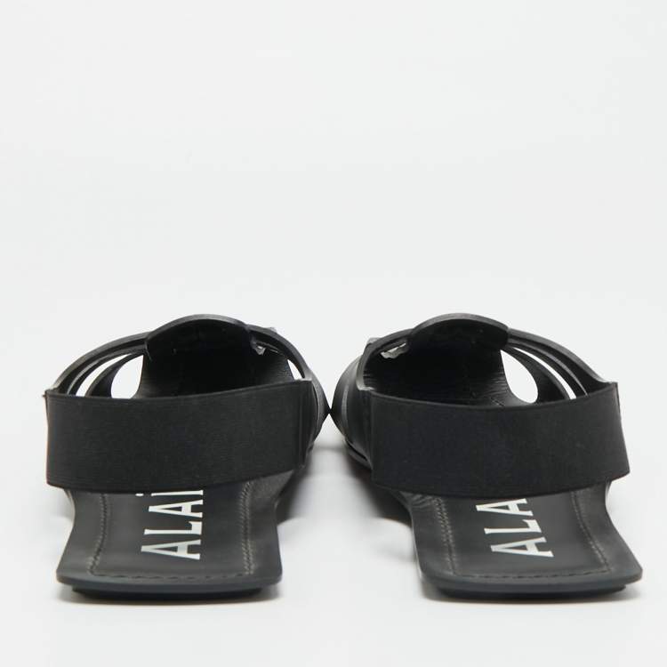 Pre Owned Alaia Caged Size 41 Black Leather Flat Sandals