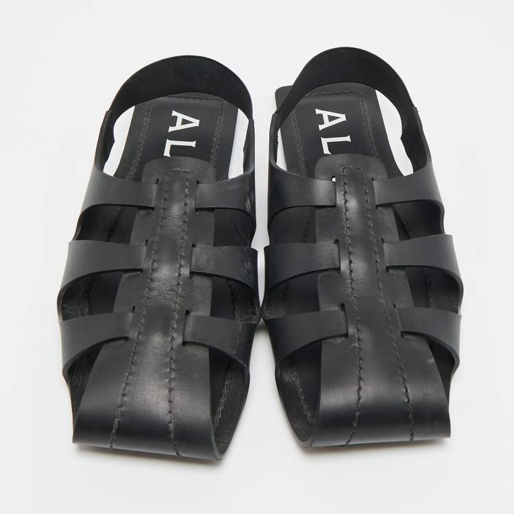 Pre Owned Alaia Caged Size 41 Black Leather Flat Sandals