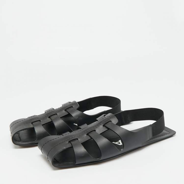 Pre Owned Alaia Caged Size 41 Black Leather Flat Sandals